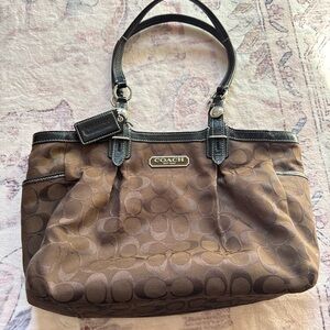 Coach Brown and Black Signature Shoulder Bag